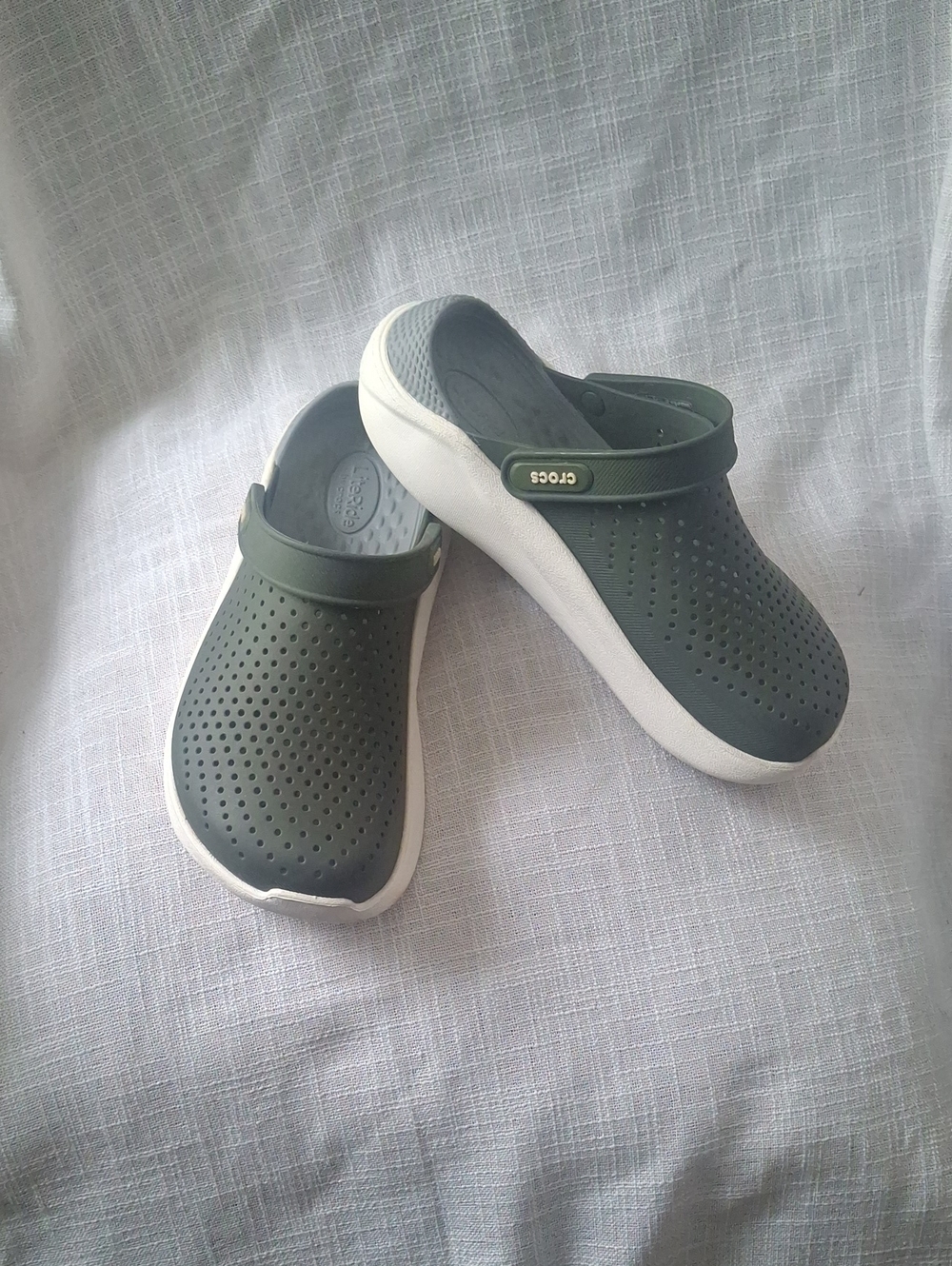 CROCS Olive Green Clog with White Sole M-5 W-7